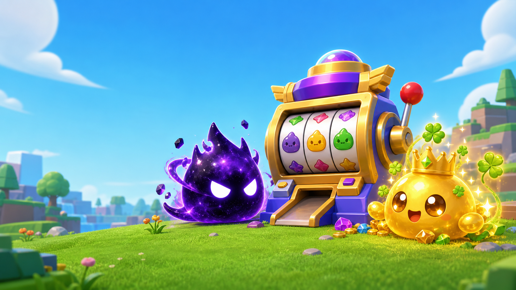 Void Slime and Huge Lucky beside a Slime RNG roll machine